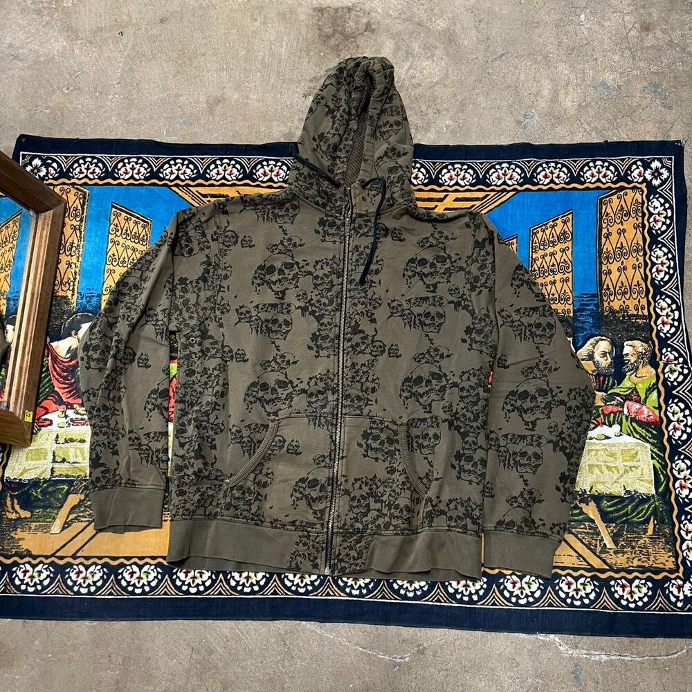 Brown Skull Zip Up Hoodie Size Xl Empyre brand affliction style mma elite y2k